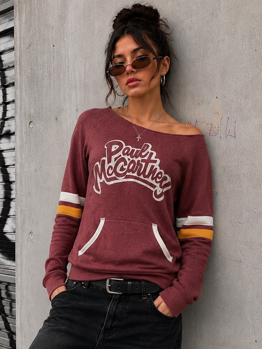 Paul McCartney Off Shoulder Sweatshirt M Y2K Alternative Apparel